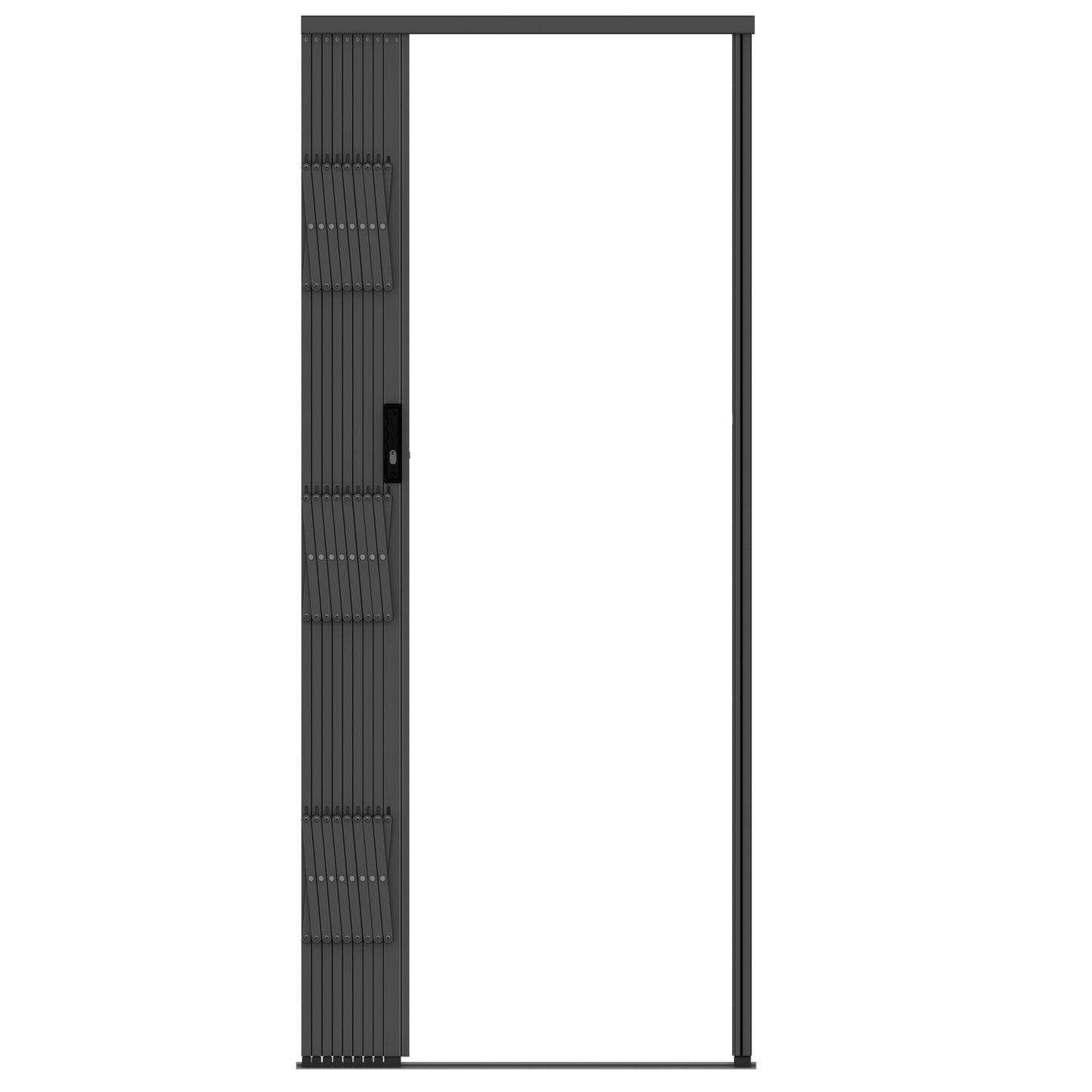 Aluglide black front door Retractable-Security Grille collapsed 2